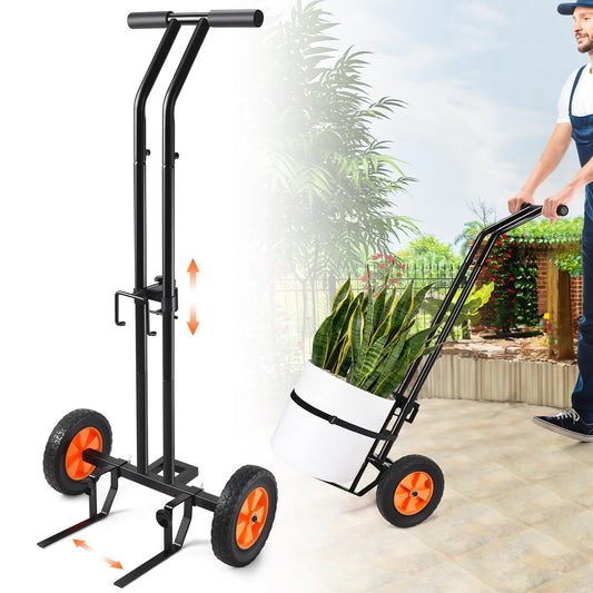 Plant Caddy with Wheels, Heavy Duty Plant Mover Cart with Adjustable Grabbing Arm and Strap, 175 LBS T-Handle Plant Dolly with Suction Cups for Plant Pots Garden Pot Trolley Indoor Outdoor Use, Black