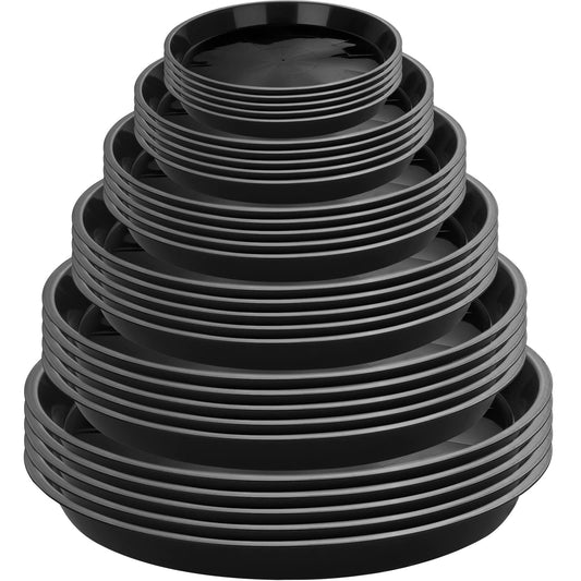 Honeydak 48 Pieces Plant Saucer Potted Plant Trays Round Plastic Drainage Tray Sturdy Drip Flower Saucers for Potted Indoor Outdoor Home Garden, 4/6/ 8/10/ 12/13 inches (Black)