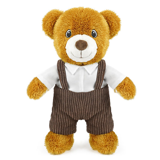 14.5 Inch Cute Boy Teddy Bear Plush Toy - Soft Easter Teddy Stuffed Animal Bear with Shirt & Brown Overalls, Bear Plush Animal Doll for Kids, Family, Babiesm, Boys & Girls Birthday Easter Gift(Dad)
