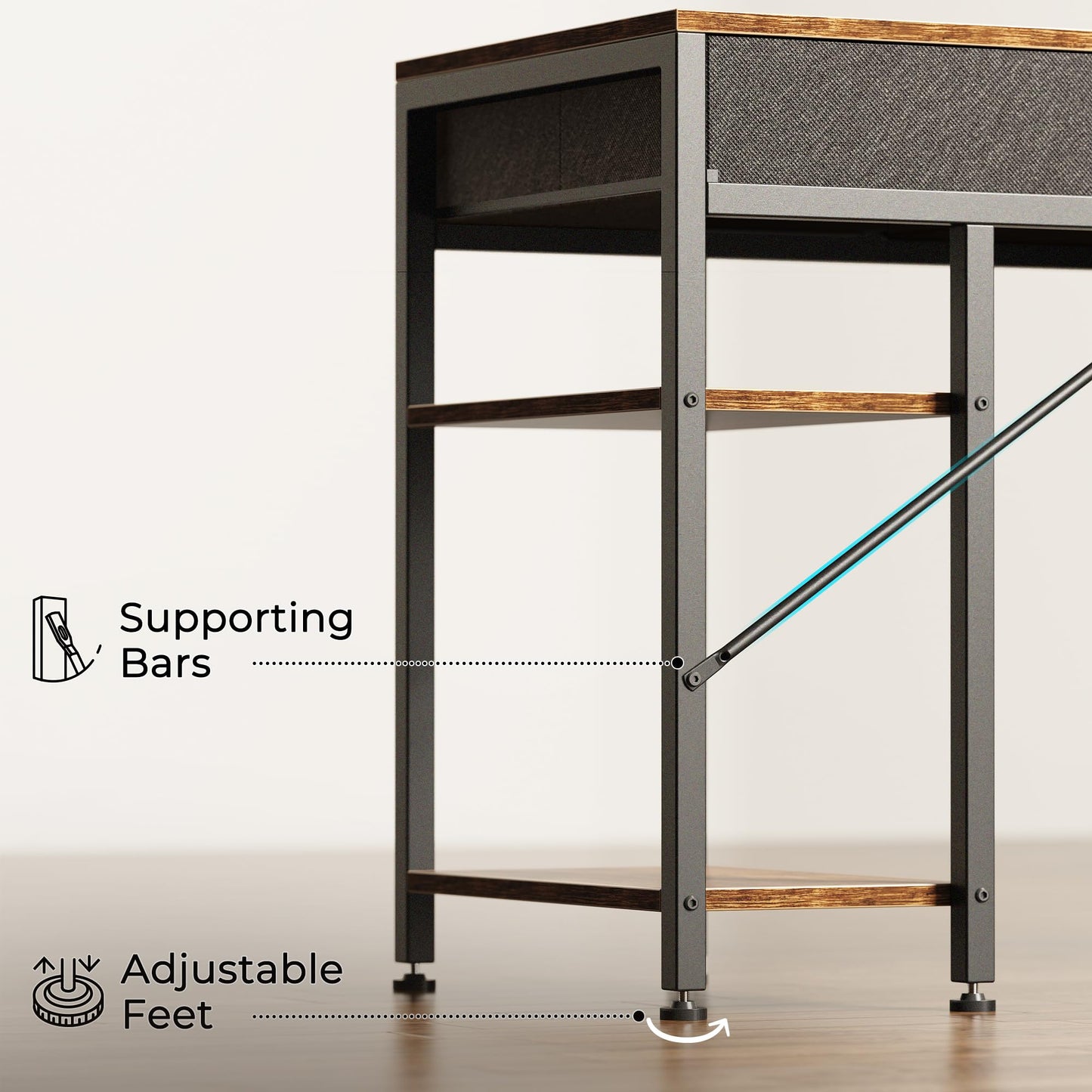 Huuger Computer Desk with 6 Drawers, Office Desk with Shelves, Reversible Gaming Desk, Corner Desk with Storage, Work for Home Office, Study, Living Room, 47inch, Rustic Brown