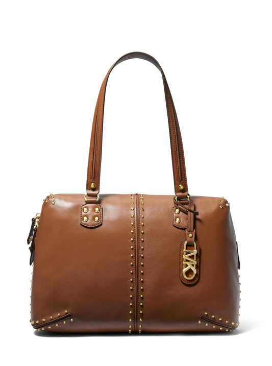 Michael Kors Astor Studded Large Shoulder Tote, Gold-Tone Hardware/Luggage