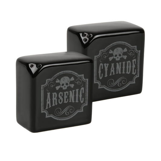Funny Salt and Pepper Shakers - Arsenic and Cyanide Halloween Decor, Spooky Goth Decor, Gothic Home Decor, Witch Kitchen Accessories, Oddities and Curiosities - Gothic Decor (Black)