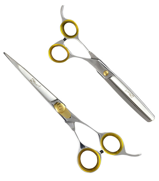 Sharf Gold Touch Pet Grooming Shear Kit 7.5 Inch Straight & 6.5" 42-Tooth Thinning Scissors