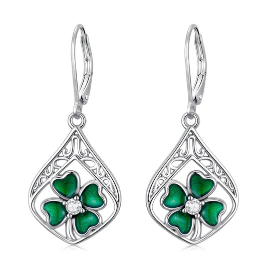 YYmqmq Green Clover Earrings for Women 925 Sterling Sliver Shamrock Dangle Earrings Leverback Filigree Jewelry Irish Jewelry St Patricks Day Gifts for Women Girlfriend