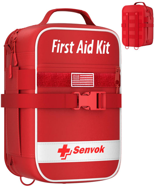 Senvok Large First Aid Kit for Car, Home & Travel - Emergency Survival Kit with Zip Stitch Wound Closure and Molle Pack Pockets - Ideal for Camping, Hiking, Outdoor Adventures