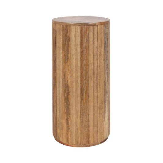 Kate and Laurel Reid Modern Wooden Ribbed Drink Table, 10 x 10 x 22, Natural Wood, Solid Wood Mini Table for Use as Pedestal Plant Stand Indoors or Small Nightstand Option