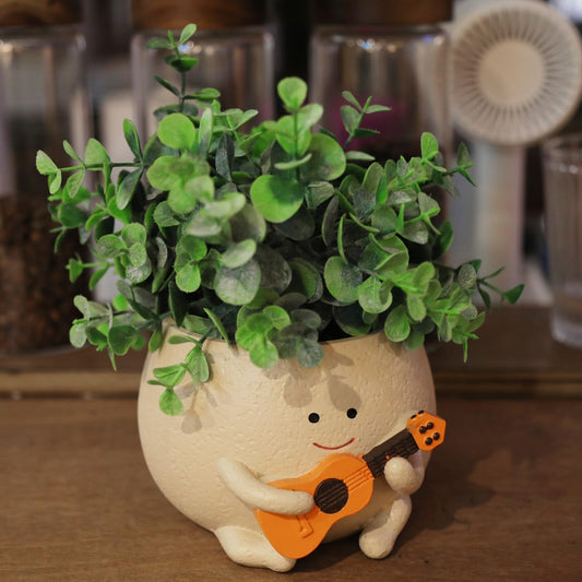 QIAOLY Planter Pot with Drainage Hole Cute Resin Head Planters for String of Pearls Plant Live Unique Guitar Succulent Pots for Indoor Outdoor Plants Gift IdeaI for Christmas (Large)
