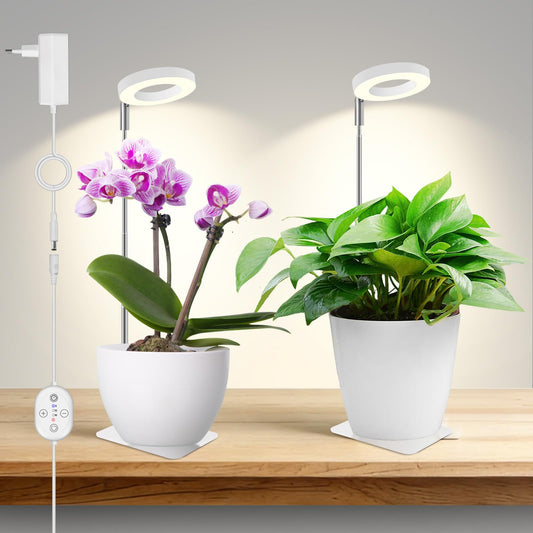 SENCHIKER Plant Lights for Indoor Growing 12V, 660nm-Enhanced Full Spectrum, Small Halo LED Grow Light with Under-Pot Base, Grow Lamp with Timer & Dimming, 6W, 118 µmol/s/m²@15cm(6in), 2 PCS, A7-W-2