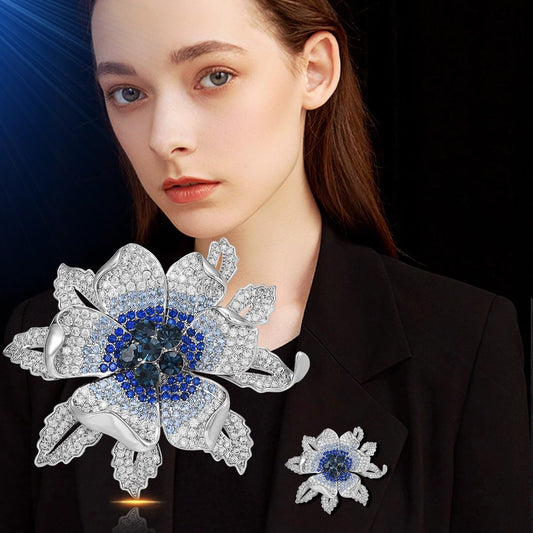 EMEGCY Blue Rhinestone Peony Brooch Sapphire Peony Brooch Pin Crystal Peony Brooch Blue Flower Lapel Pin Jewelry Birthday Gifts for Mom Wife Birthday