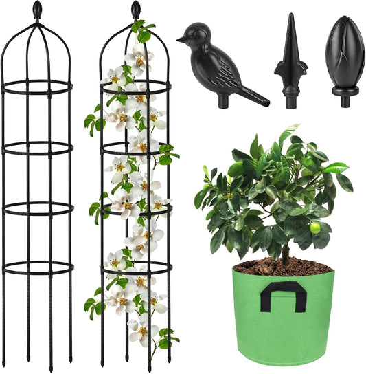 Garden Obelisk Trellis for Climbing Plants Outdoor 6 Ft Rose Bush Round Trellis with Grow Bag for Pots Rustproof Metal Pipe with Plastic Coated Plant Flower Trellises for Clematis Vine Jasmine Support