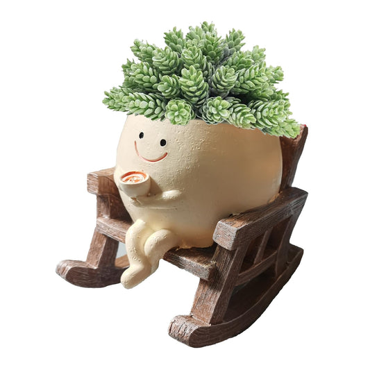 Bsearty Smiley Flower Pot, Sitting Rocking Chair Relax, for Succulent Plant Pot, Suitable for Indoor and Outdoor, Gifts for Friends and Christmas, with Drainage Holes