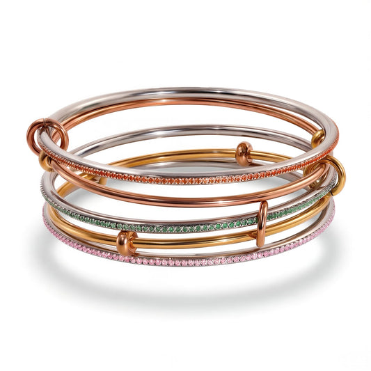 Musishiyu Gold Bracelets for Women Stacking Bangle - 18K Mixed Metal Tri-Color Rolling Interlocking Bands, Cubic Zirconia Fidget Anxiety Jewelry, Perfect Gifts for Mom Wife Grandma