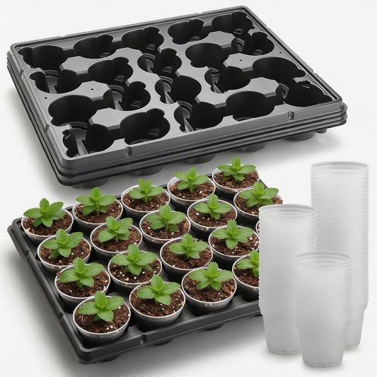 3 Inch Clear Nursery Pots 100 Pcs with 5 Pcs 20 Cell Potting Trays, 5 Sets Seed Starting Kit for Seedlings Cuttings Indoor Growing, Sturdy Transparent Plant Pot Carrying Tray Germination Set