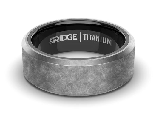 The Ridge Stonewashed Titanium Beveled Ring Comfort Fit Wedding Band - 7.5