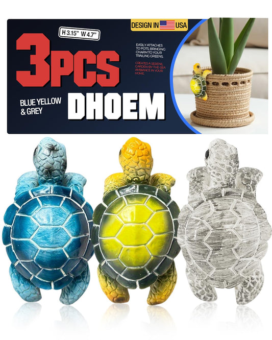 DHOEM 3 PCS Sea Turtle Planter Decorations, Turtle Statue Tortoise Figurine Plant Pot Hanger, Resin Hanging Sea Turtle Garden Decor, Cute Indoor Plant Decorations for Flower Pots, Patio, Balcony
