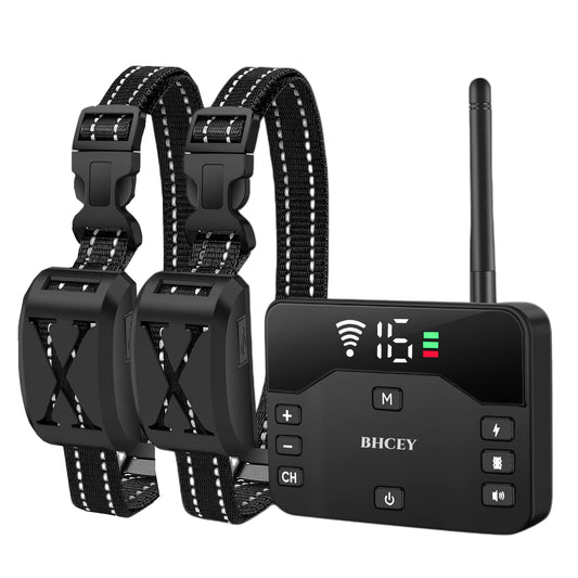 BHCEY Wireless Dog Fence, 2025 Electric Fence for 2 Dogs Shocks Training Collar Remote 2-in-1,Wireless Pet Containment System with Adjustable Vibration & Shock Training Collar for All Dogs