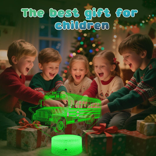 School Bus Night Light Bus Driver Appreciation Gifts Bedside Lamp 3D Illusion Lamp with 16 Colors & Flashing Modes with Remote Control Opreated Dimmable, Boys Girls Room Decoration, Holiday Xmas Gifts