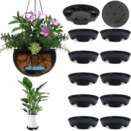 7.16” Self Watering Planter Insert, 10 Pack Invisible Hanging Basket Drip Pan Hanging Basket Planter Plant Auto Watering Devices Plastic Water Catcher Saucer Tray for Outdoor Indoor Pots Liners