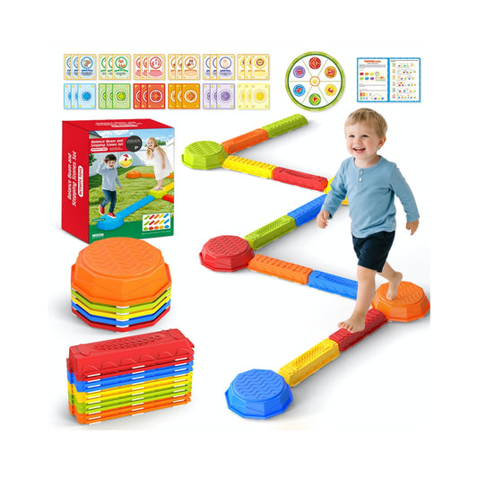 15PCS Rainbow Stepping Balance Beam Stones for Kids Toddlers - Indoor & Outdoor Sensory Toys for Outside Play Games,Without Light Up&Music Non-Slip Jumping Blocks for Obstacle Course Boy Girl Gifts