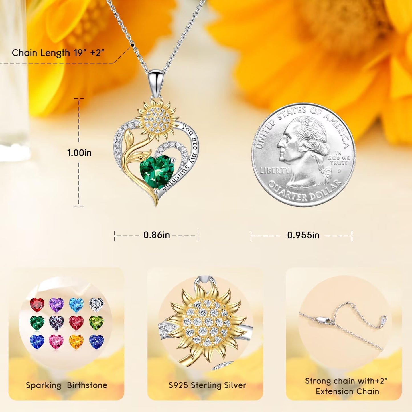 Iefil Sunflower Gifts for Women, Sunflower Necklace, Anniversary Birthday Gifts for Wife, August Simulated Peridot Jewelry, Birthstone Necklace for Women Wife Mom