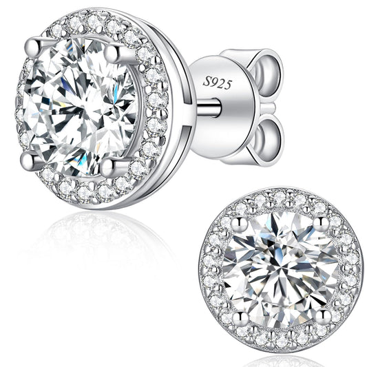 N9NEMUSES Moissanite Stud Earrings, 1 Carat Round Cut D Color VVS1 Clarity Lab Created Moissanite Earrings Studs 18K White Gold Plated 925 Sterling Silver Halo Earrings Jewelry Gifts for Women Men