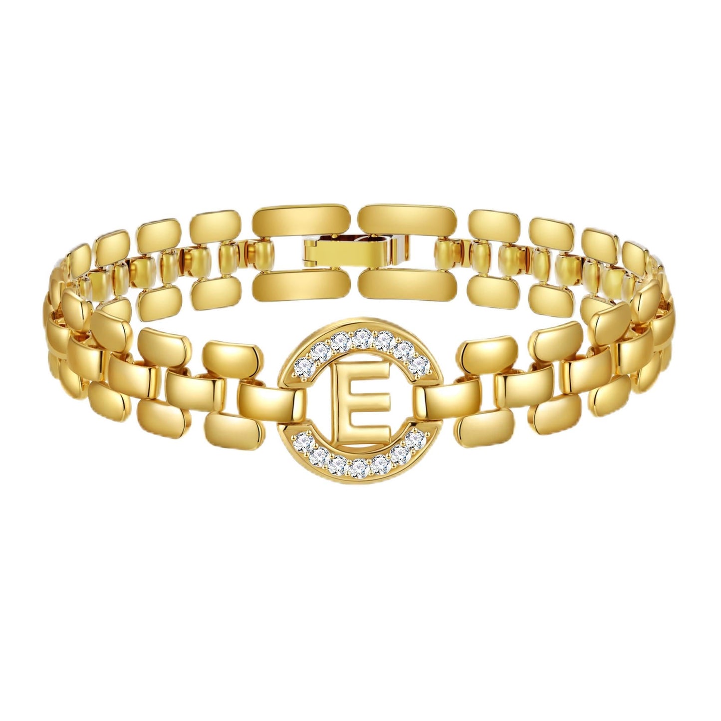 WEDDINEN Initial Bracelet,14K Gold Plated Letter Bracelets for Women, Thick Bangle Wrist Gold Alphabet Bracelet for Women, Christmas Gifts for Women Jewelry Initial E Charm Chain