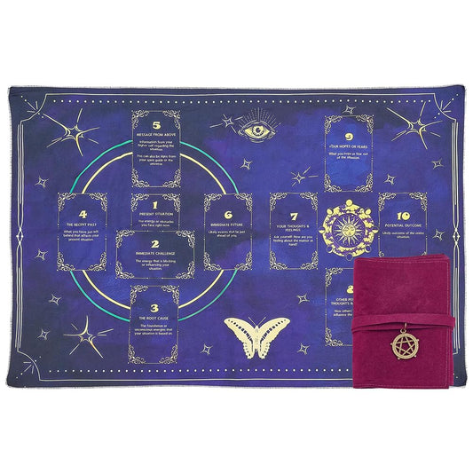 INFUNLY Tarot Card Bag Tablecloth Set Purple Butterfly Altar Cloth 30x20 Velvet Tarot Tablecloth with Pentacle Pendant Astrology Divination Non Slip Mat for Cards Reading Crystals Spiritual Rituals