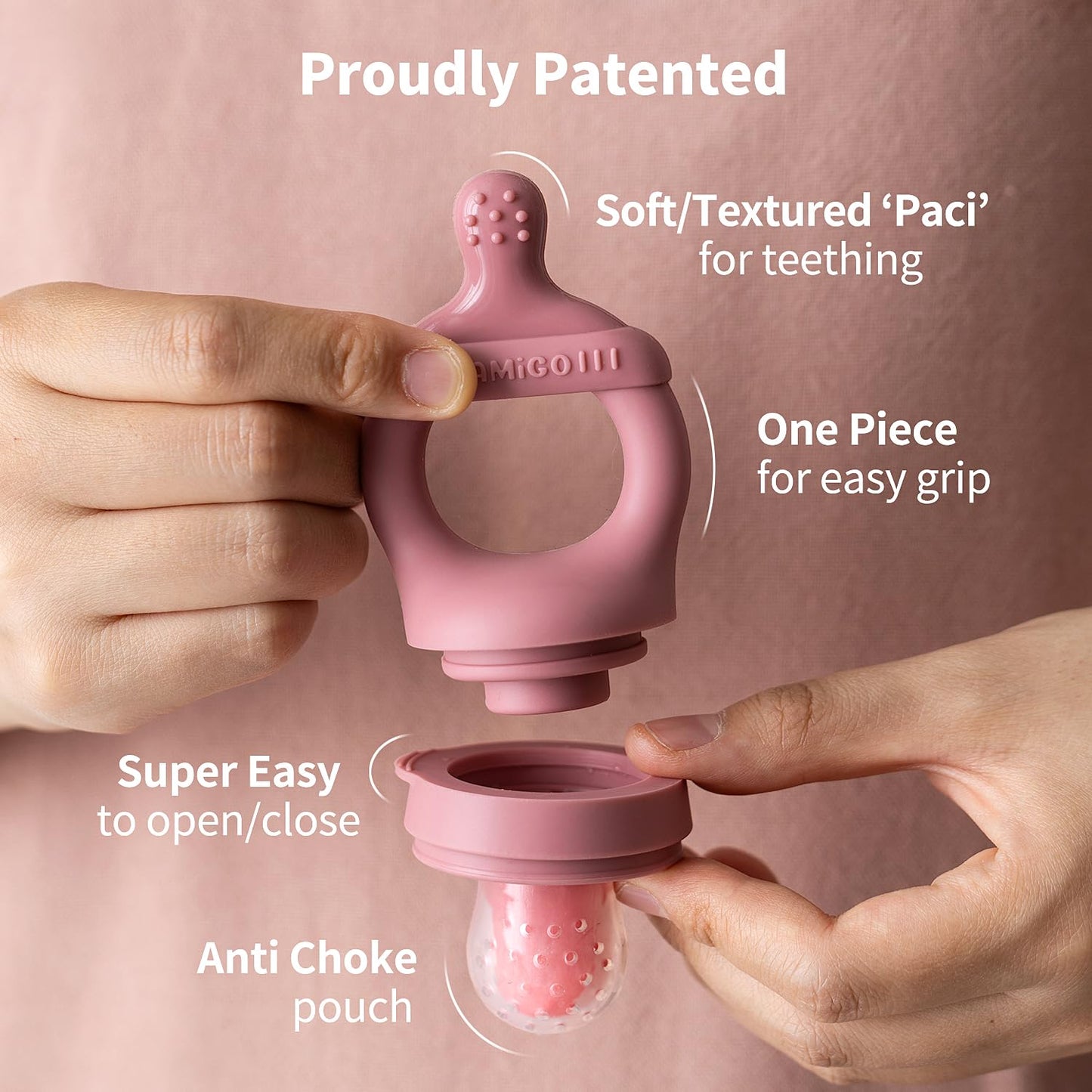 SAMiGO Baby Food Fruit Feeder and Breastmilk Popsicle Mold Set, Silicone Fruit Teether, Food Feeder Pacifier for Teething Relief, Freezer Tray, Baby Feeding Essentials, 4 Months+