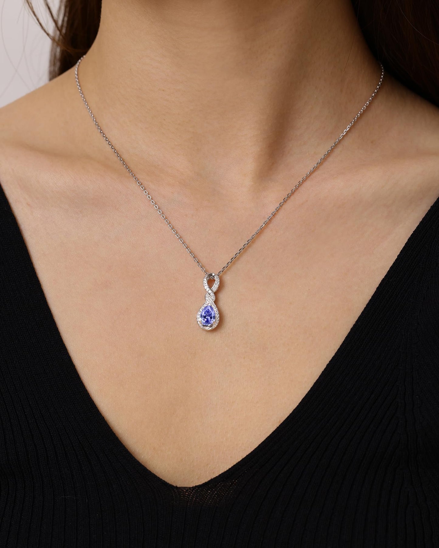 FANCIME Tanzanite Necklace December Birthstone Sterling Silver Dainty Infinity Knot Pendant Necklace Gemstone Fine Jewelry Anniversary Birthday Graduation Mothers Day Gifts for Women Her Mom