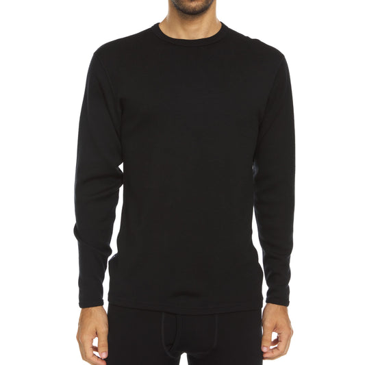 100% Merino Wool Expedition Weight Mens Crew Shirt - Heavy Weight Base Layer Top - Extreme Cold Weather Gear - Black - Medium