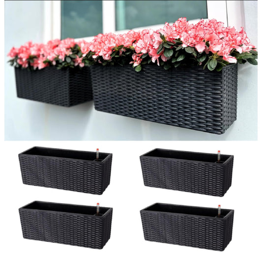 LaLaGreen Outdoor Wall Planters (20 Inch, 4 Pack) Wall Mounted Self Watering System Window Flower Boxes with Bracket, White Rectangular Plant Pot Container Indoor Modern Garden Herb Kitchen Home Decor