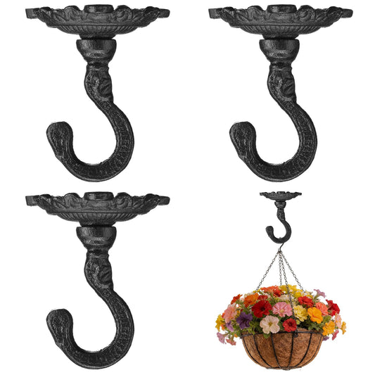 Otoolling 3 Pack Heavy Duty Cast Iron Ceiling Hooks 3.5x3.9 Inch Vintage Decorative Plant Hangers Rust-Resistant Ceiling Swag Hooks for Hanging Plants, Wall, Lanterns, Wind Chimes