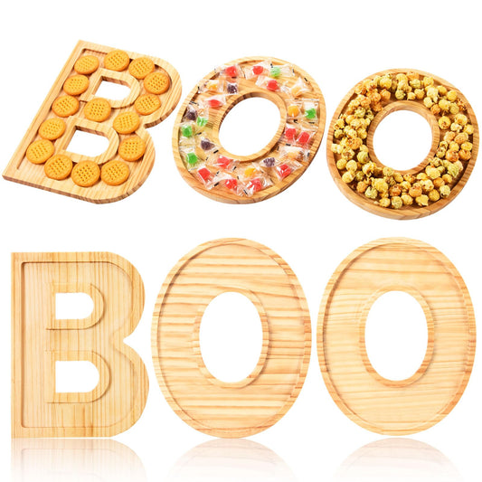 AWIZOM 3 Pcs Halloween Charcuterie Boards BOO Wooden Serving Platters Halloween Pine Wood Trays Wooden Snack Cookie Dish Plates for Home Kitchen Holiday Housewarming Dinnerware Presents