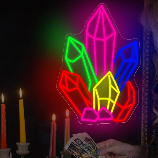 Crystals Mineral Stones Neon Sign, Crystals Stones Tarot LED Light, Room Wall Art Decor, Gem Store Neon Light, Shop Led Sign, Pilates Studio Art Meditation Room Wall Art Yoga Lover Gift-16.5"x11.4"