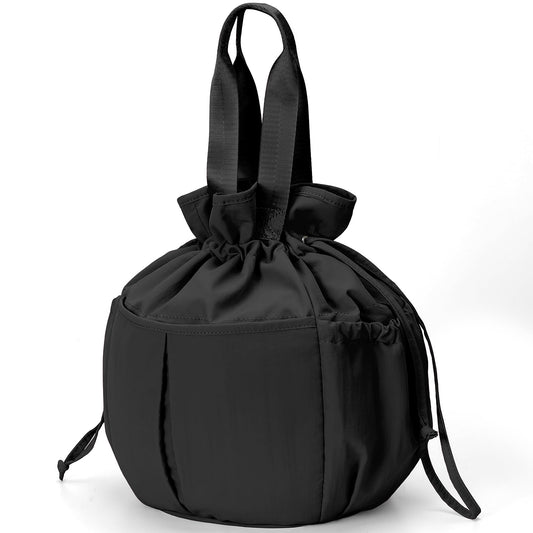 Hafmall Large Drawstring Lunch bag Women, Cute Lunch Box Leak-Resistant Lunch Tote for Picnic Work Office, Black