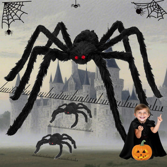 Giant Spider 6.6 Ft + 0.98 Ft*2, Halloween Decorations 78" Fake Halloween Decor Spiders Large, Furry Spiders for Outdoor Indoor Yard Home Costumes Party House Décor, 3 Pack