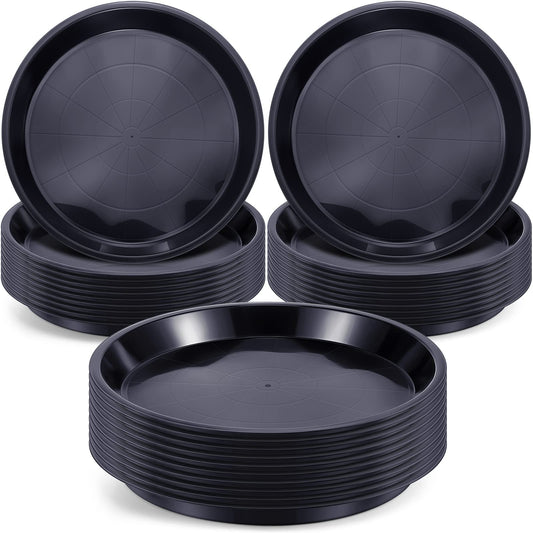 Sawysine 30 Pack Plastic Plant Saucer Round Drip Trays Black Flower Pot Saucers Thick Plant Dish Sturdy Water Tray Heavy Drainage Potted Container for Indoor Outdoor Garden (12 Inches)