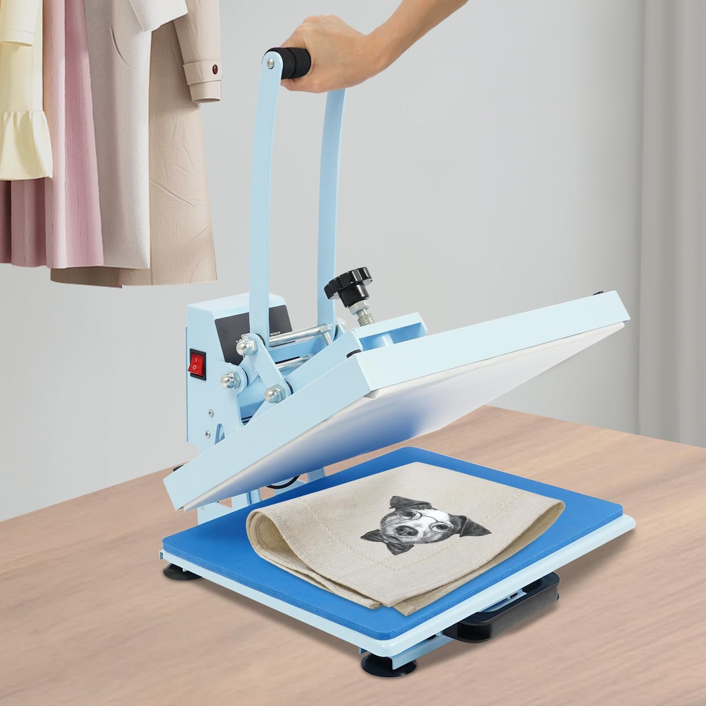 BFDIEEM Heat Press Machine for T Shirts, Digital T Shirt Pressing Machine with Soft Handle, Mini Manual Heat Presser Heavy Duty Hot Press Stamping for Clothing, Bags, Tiles, Blue 11.42 * 14.96in
