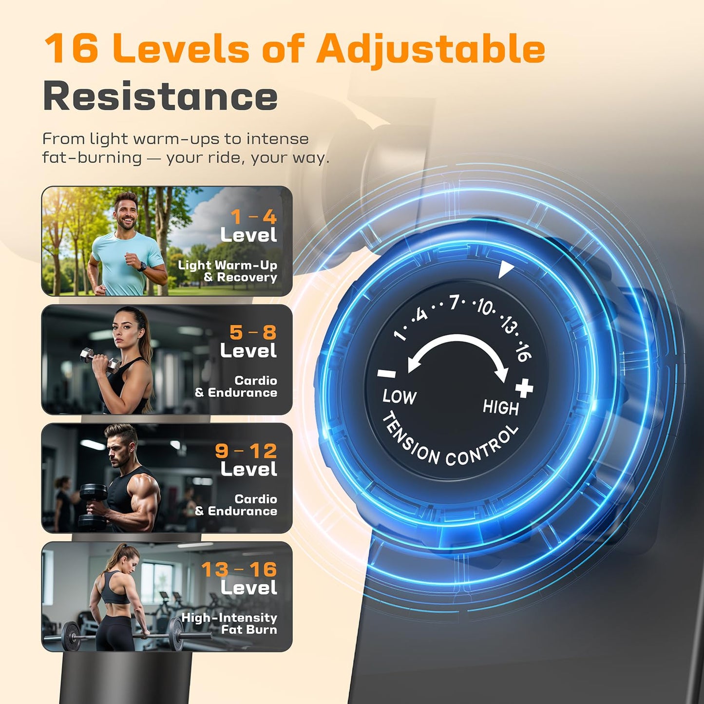OWLSKY Elliptical Exercise Machine, Elliptical Machine for Home with Hyper-Quiet Magnetic Driving System, 16 Resistance Levels,300LBS