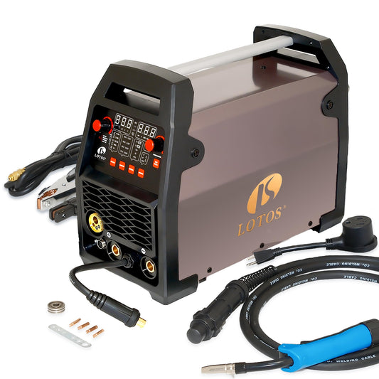 LOTOS MIG180 180A MIG Welder, 6 in 1 Gas MIG, Gasless Flux Core MIG, Stick, Lift TIG, Spot, Spool Aluminum Multi Process Welding Machine, Auto MIG Synergistic Setting & Voltage Fine Tuning, 120/240V
