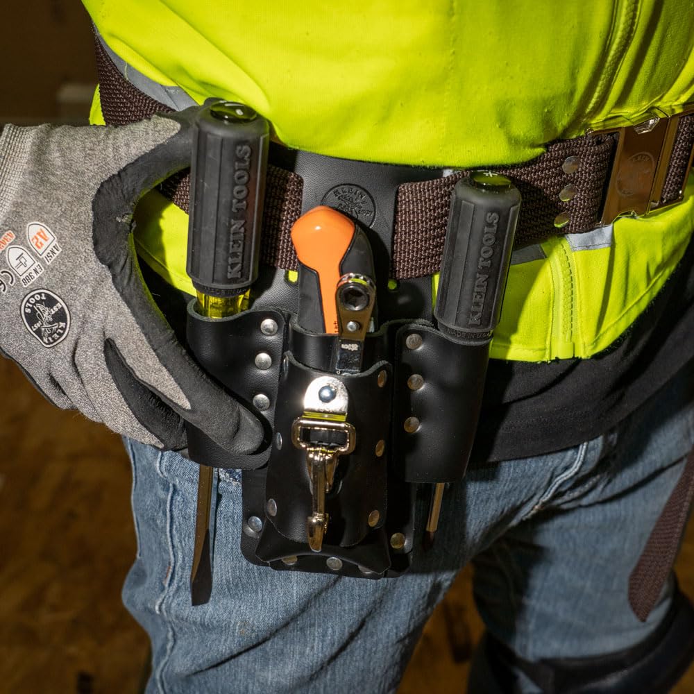 Klein Tools 5119 Tool Pouch, Multi Tool Holder with 4 Pockets and Knife Holder is Great for Electrician Gifts