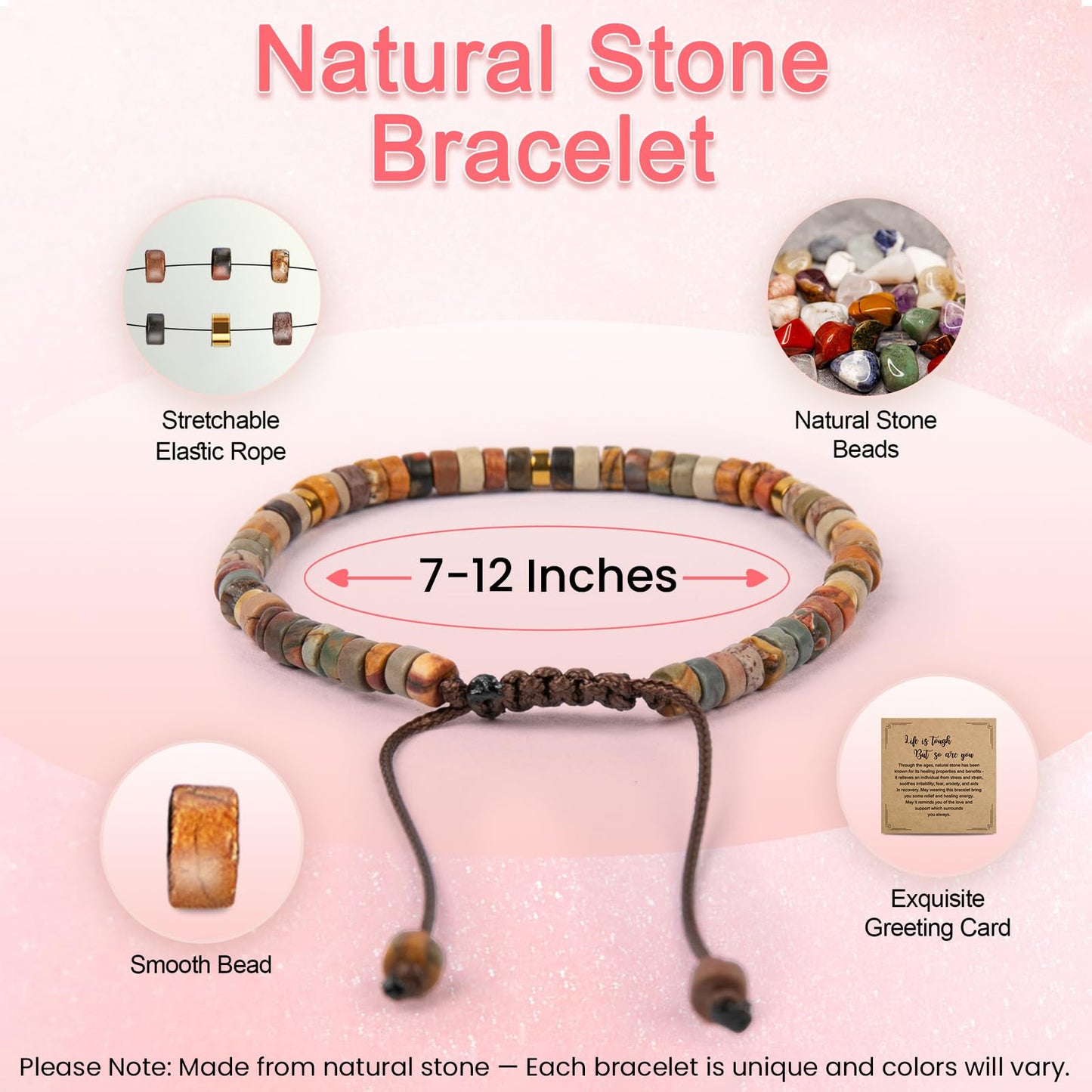 ZOKCC Friendship Gifts for Women - Healing Natural Stone Bracelet - Encouragement Cheer Up Gifts for Women Friend Sister Coworker Bestie BFF