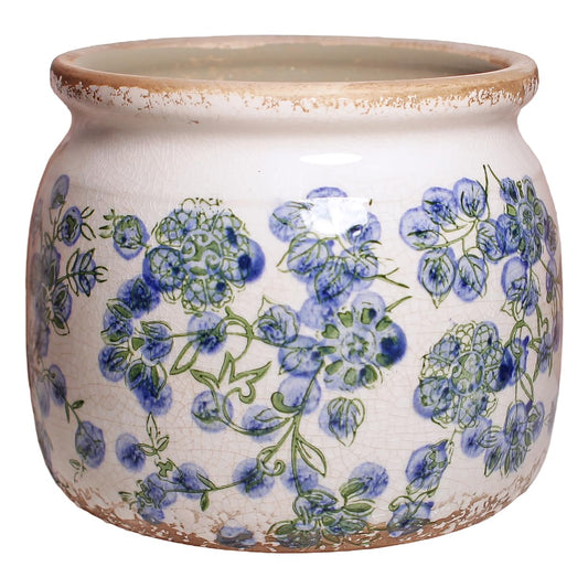 Ceramic Planters Spring Decor, 6.29in Country Cottage Plant Pots with Drainage Hole for Indoor Plants & Succulent, Vintage Crackle Glaze Finish Flower Vase, Home Decor Gifts, Deep Blue Floral