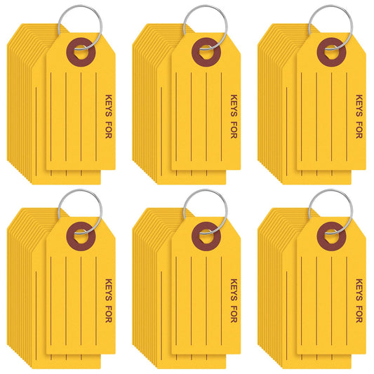 Affrolling 500 Pcs Key Tags with Rings 1.38 x 2.76 Inches Key Chain Tags Labels for Box Keychain Office Shop Car Supplies (Yellow)