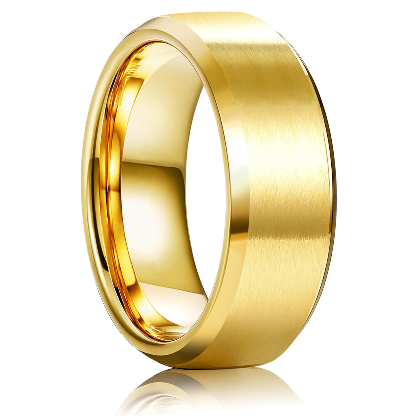 Jstyle Stainless Steel Rings for Men Women 8MM Wedding Band Rings Matte Surface - Beveled Polished Edge Mens Ring Size 6 18K Gold Plated Ring for Men