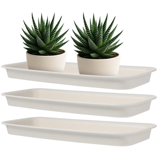 Toddmomy 3-Pack Rectangular Plant Saucer (13.4" x 5.5"), Plastic Drip Tray for Windowsill, Water Catcher Base for Indoor Outdoor Potted Plants, Reusable (White)