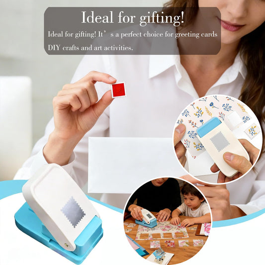 1x0.8 Inch Rectangular Postage Stamp Puncher with Alignment Window, Lever Action Craft Paper Punch for Scrapbooking, Card Making, DIY Gift Tags, Square Hole Punch for Paper Crafts
