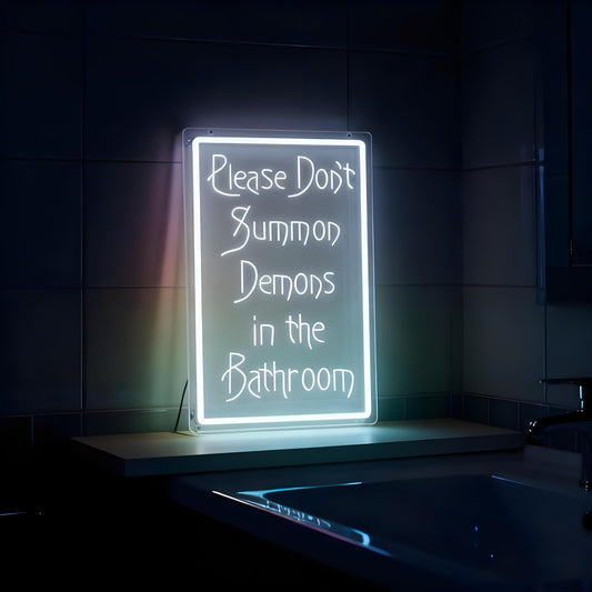 Please Don't Summon Demons in the Bathroom Neon Sign, LED Light Up Wall Sign, USB Powered Decorative Neon Light, Bathroom Bedroom Home Wall Decor, Funny Party Art Decor Gift for Adults Teens