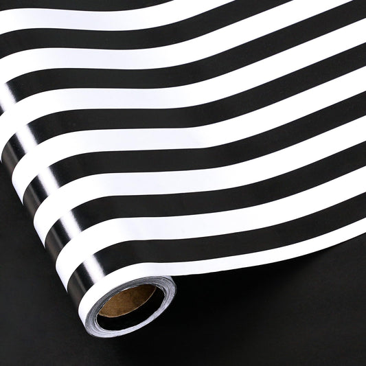 RUSPEPA Reversible Wrapping Paper Roll, Jumbo Roll, Black White Stripe and Solid Black Design Gift Wrap Paper for Birthday, Holiday, Graduation, Christmas, Father's Day, Wedding, 30 Inches x 32.8 Feet