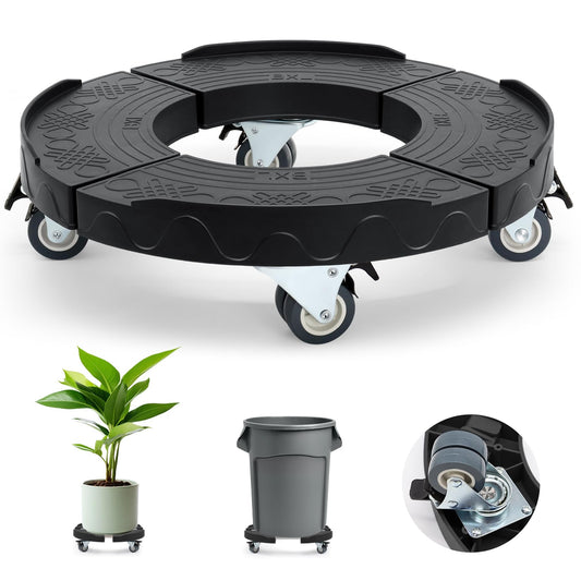 Humagineer Trash Can Dolly Wheels, Adjustable 15-19 Inch Round Roller with Locking Wheels 440 LBS Heavy Duty Drum Cart Multi Function Rolling Dollies Stand Plant Caddy, Black